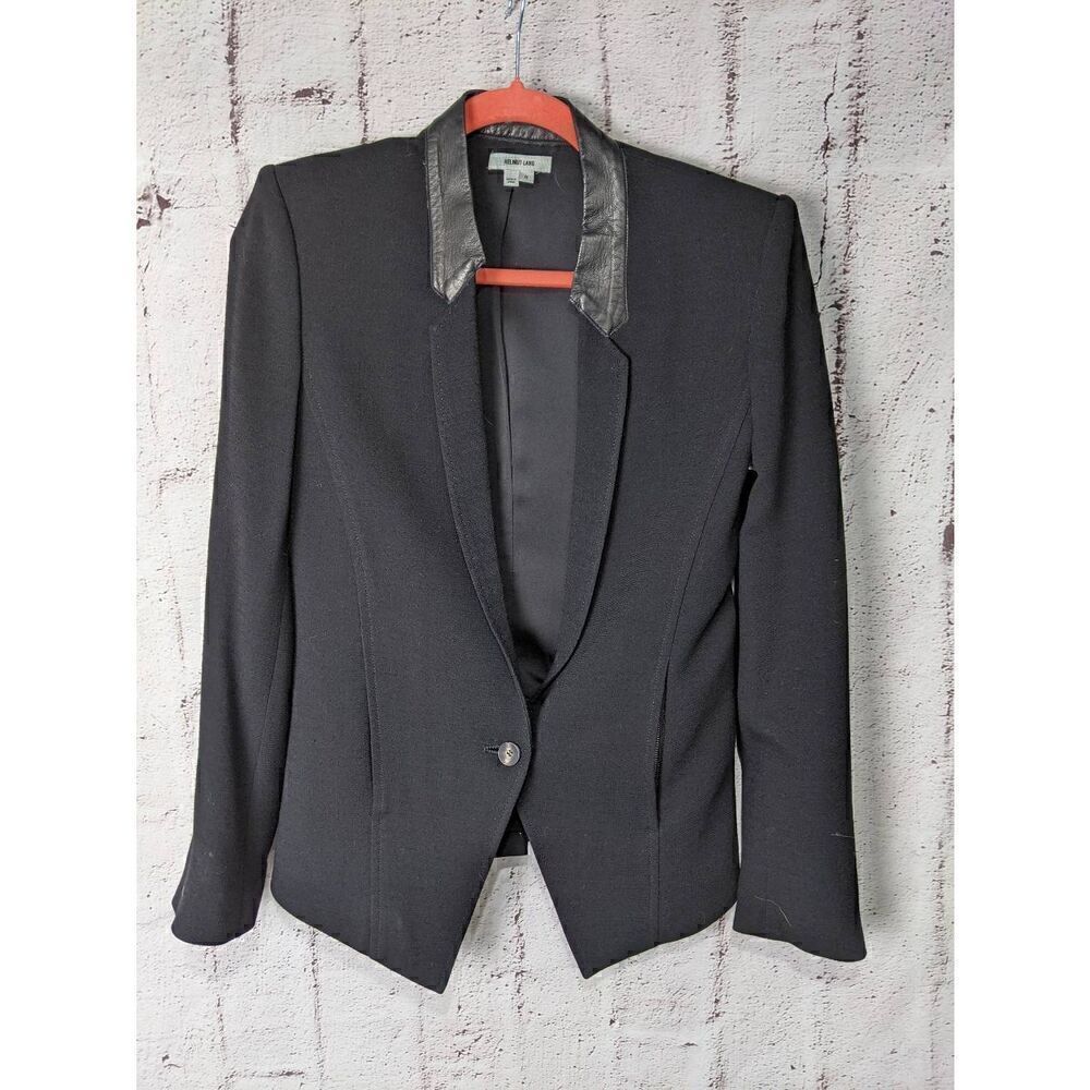 Helmut Lang Black Leather Wool Silk Blazer Size 0 Xs
